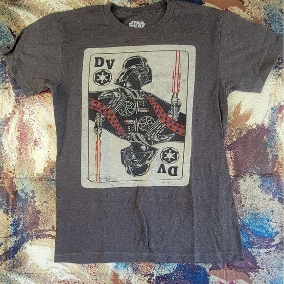 Star Wars T-Shirt DV Playing Card Darth Vader Small Mens Gray Shirt Fifth Sun - Picture 1 of 15